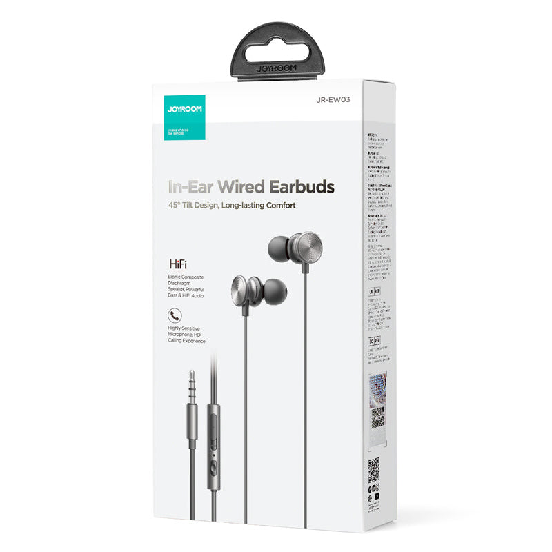 Handsfree 3,5 mm Joyroom JR-EW03, Grijs