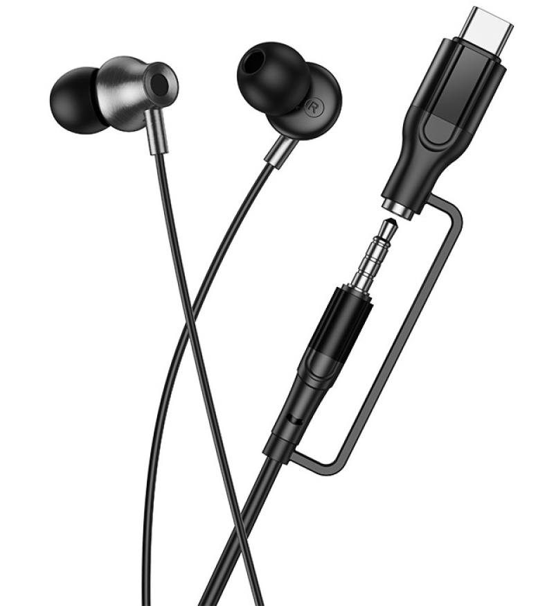 Handsfree 3.5mm / USB-C HOCO M119A, Zwart