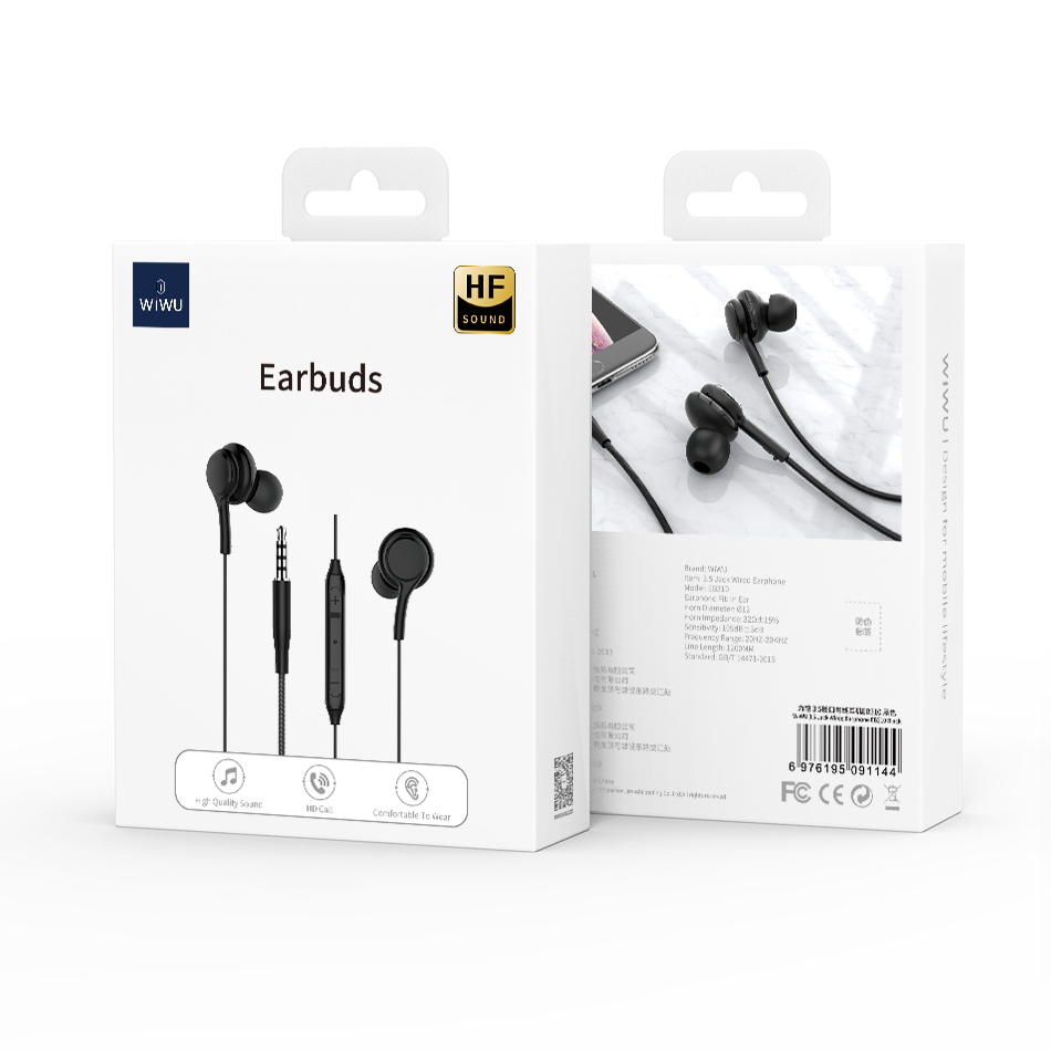 Handsfree 3,5 mm WiWu EB310, Zwart 