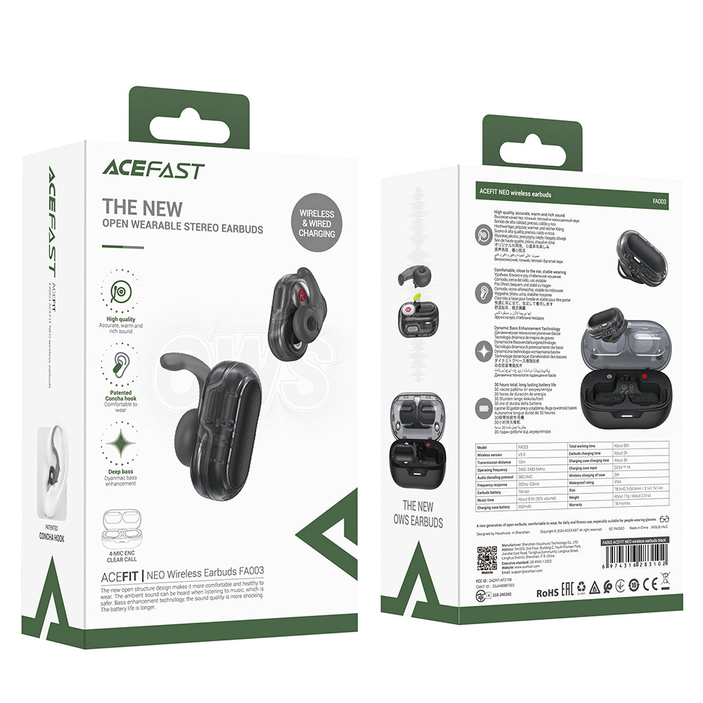 Handsfree Bluetooth Acefast Acefit Neo, TWS, Zwart