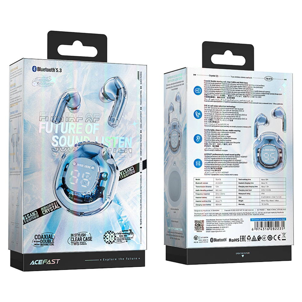 Handsfree Bluetooth Acefast T8, TWS, Blauw