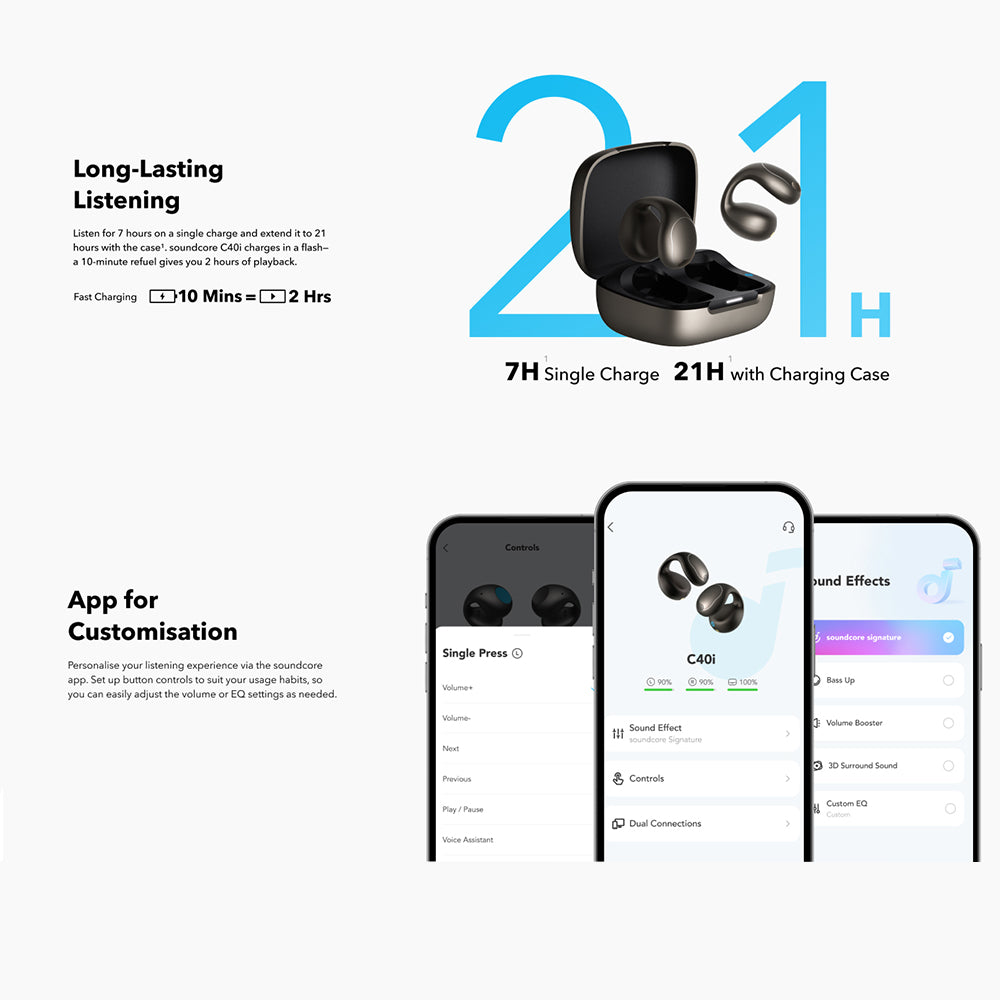 Handsfree Bluetooth Anker SoundCore C40i, TWS, MultiPoint, Zwart A3331GZ1