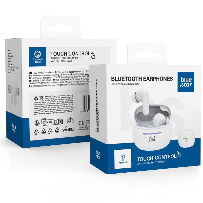 Handsfree Bluetooth Blue Star BK44, TWS, Wit