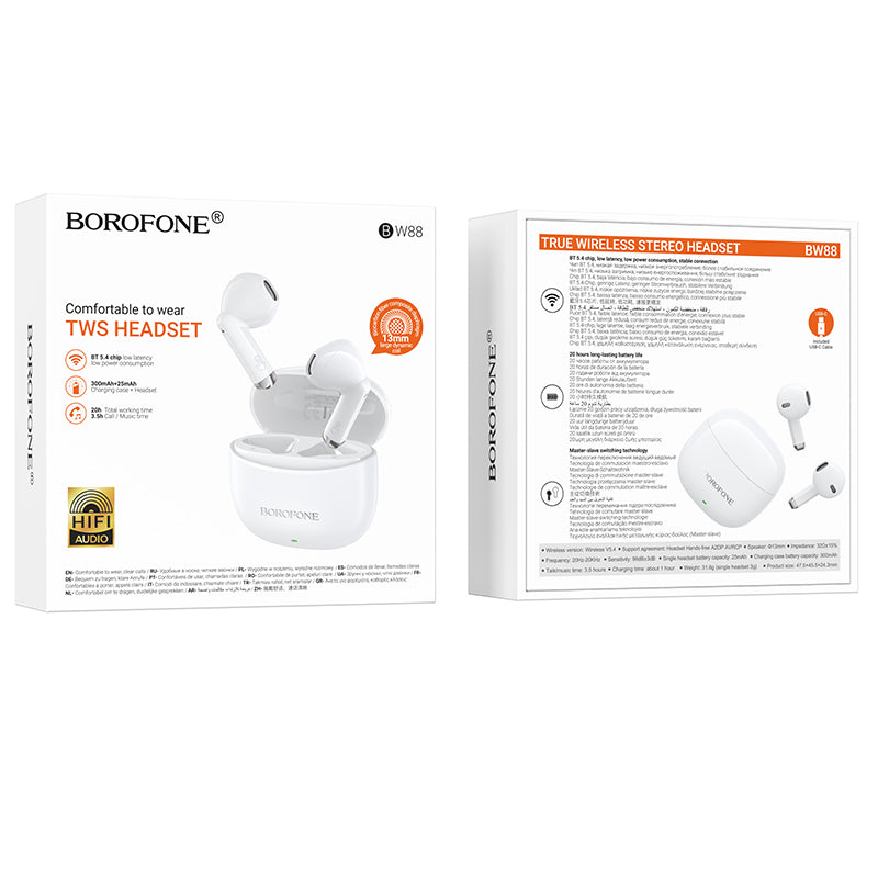 Handsfree Bluetooth Borofone BW88 Deep Rhyme, TWS, Wit
