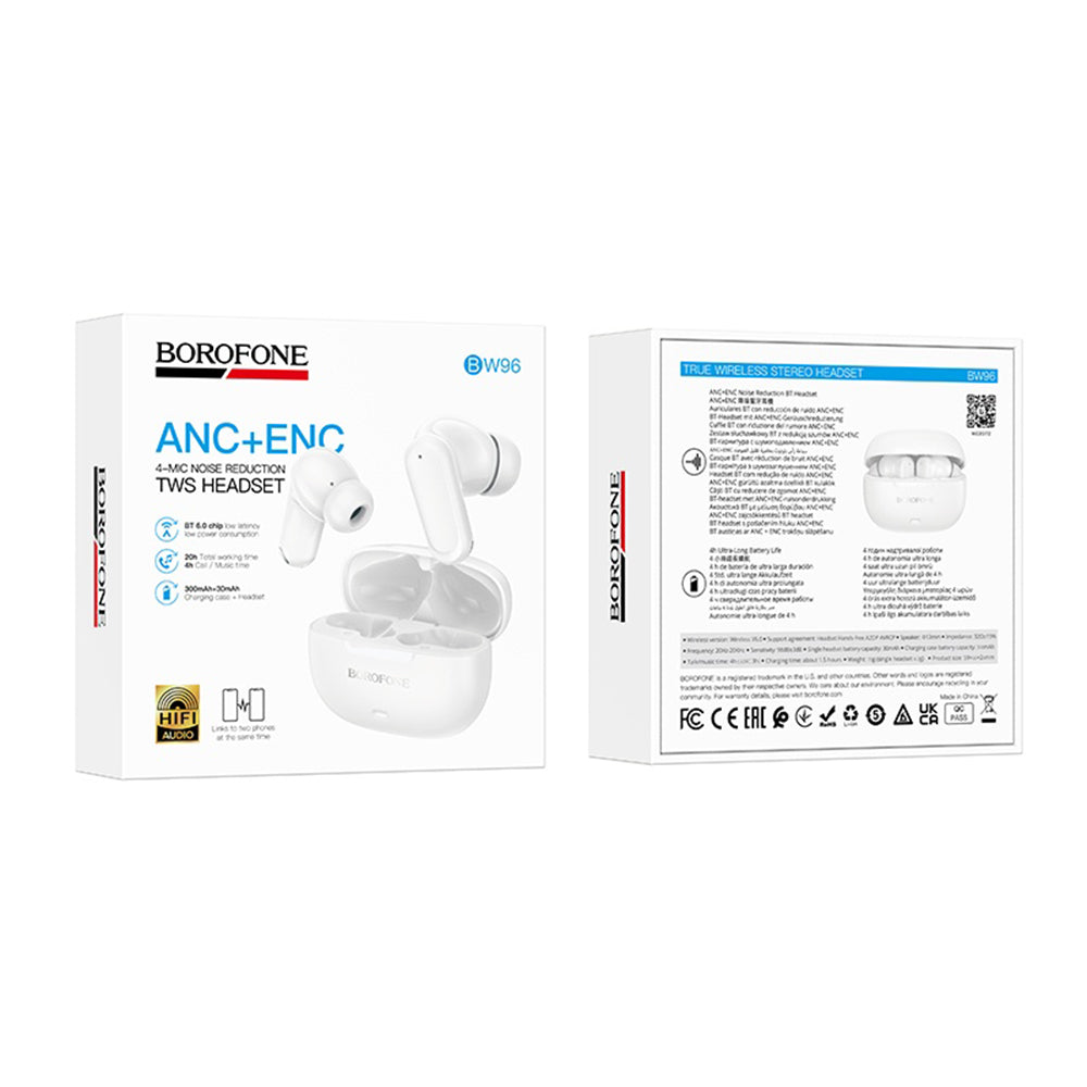 Handsfree Bluetooth Borofone BW96 Mellow, TWS, Wit