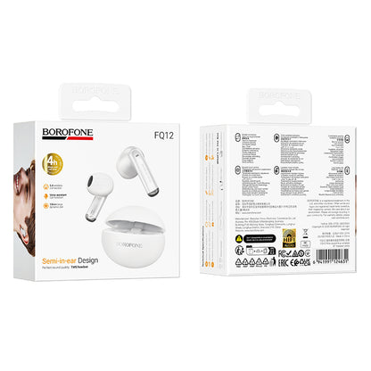 Handsfree Bluetooth Borofone FQ12 Nice, TWS, Wit