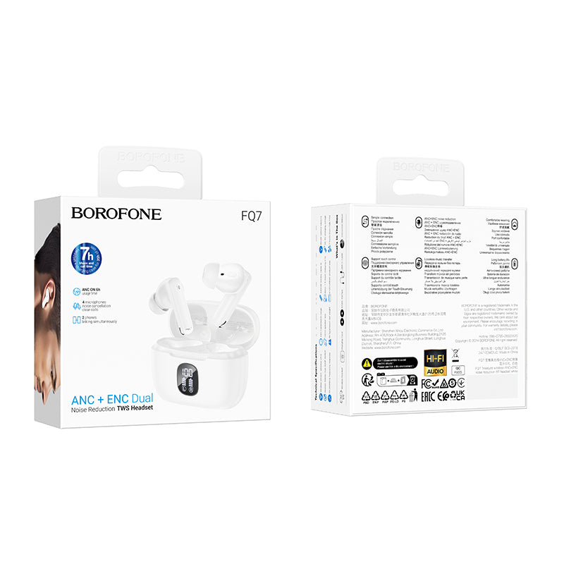 Handsfree Bluetooth Borofone FQ7 Treasure, TWS, ANC, MultiPoint, Wit