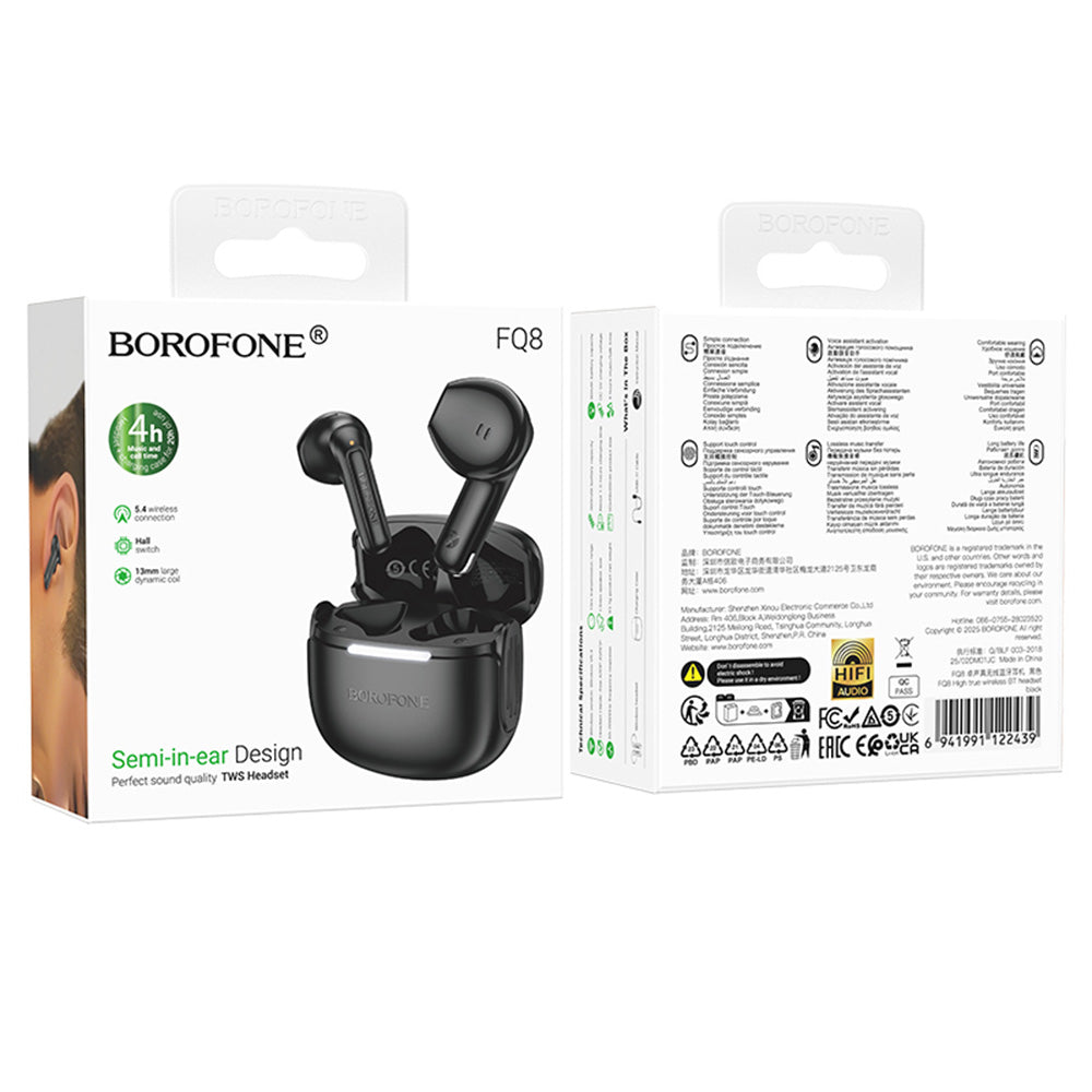 Handsfree Bluetooth Borofone FQ8 High, TWS, Zwart