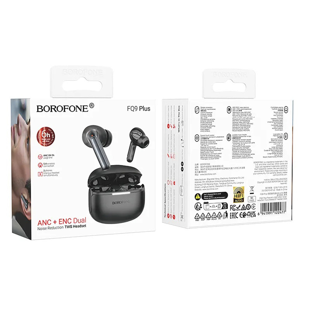 Handsfree Bluetooth Borofone FQ9 Plus Peaceful, TWS, ANC, Zwart
