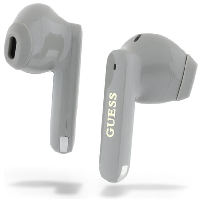Handsfree Bluetooth Guess Verlengd Metallic Bedrukt Logo, TWS, Gri