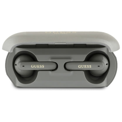 Handsfree Bluetooth Guess Verlengd Metallic Bedrukt Logo, TWS, Gri