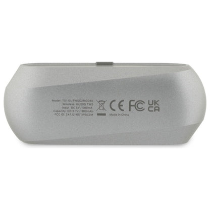 Handsfree Bluetooth Guess Verlengd Metallic Bedrukt Logo, TWS, Gri