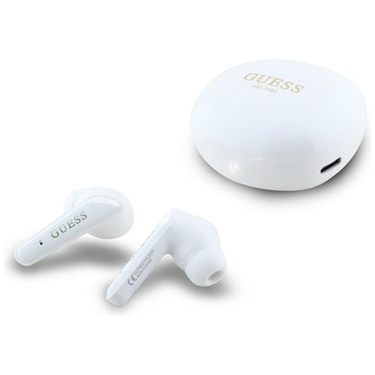 Handsfree Bluetooth Guess Flat Classic Logo Electroplated, TWS, Wit