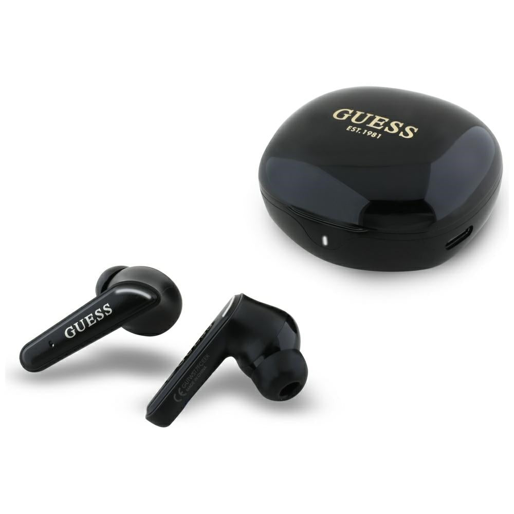 Handsfree Bluetooth Guess Flat Classic Logo Electroplated, TWS, Zwart