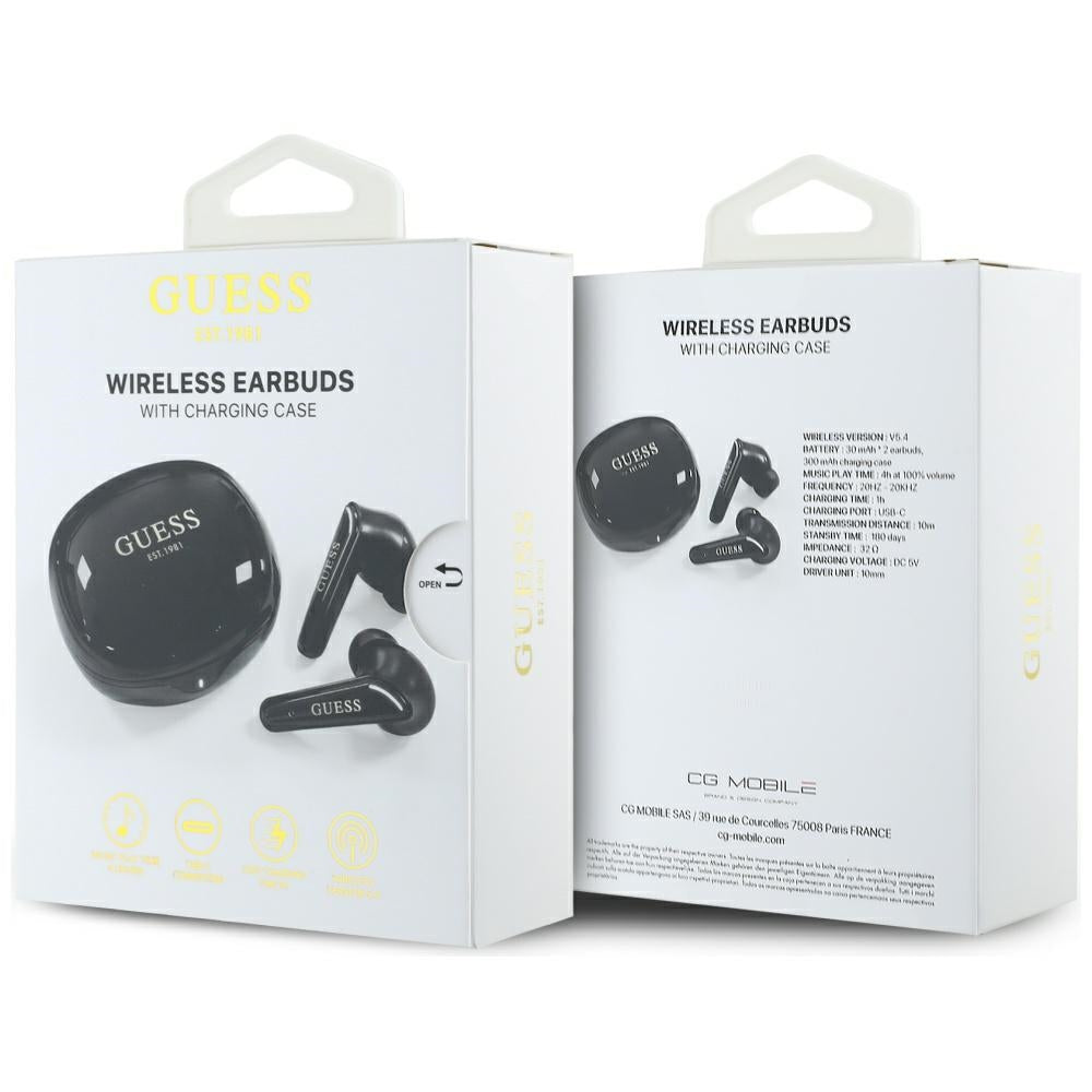Handsfree Bluetooth Guess Flat Classic Logo Electroplated, TWS, Zwart