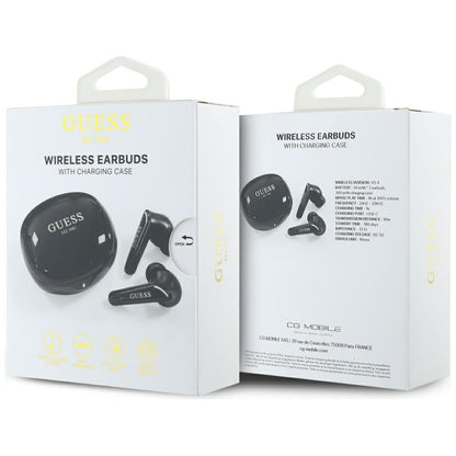 Handsfree Bluetooth Guess Flat Classic Logo Electroplated, TWS, Zwart