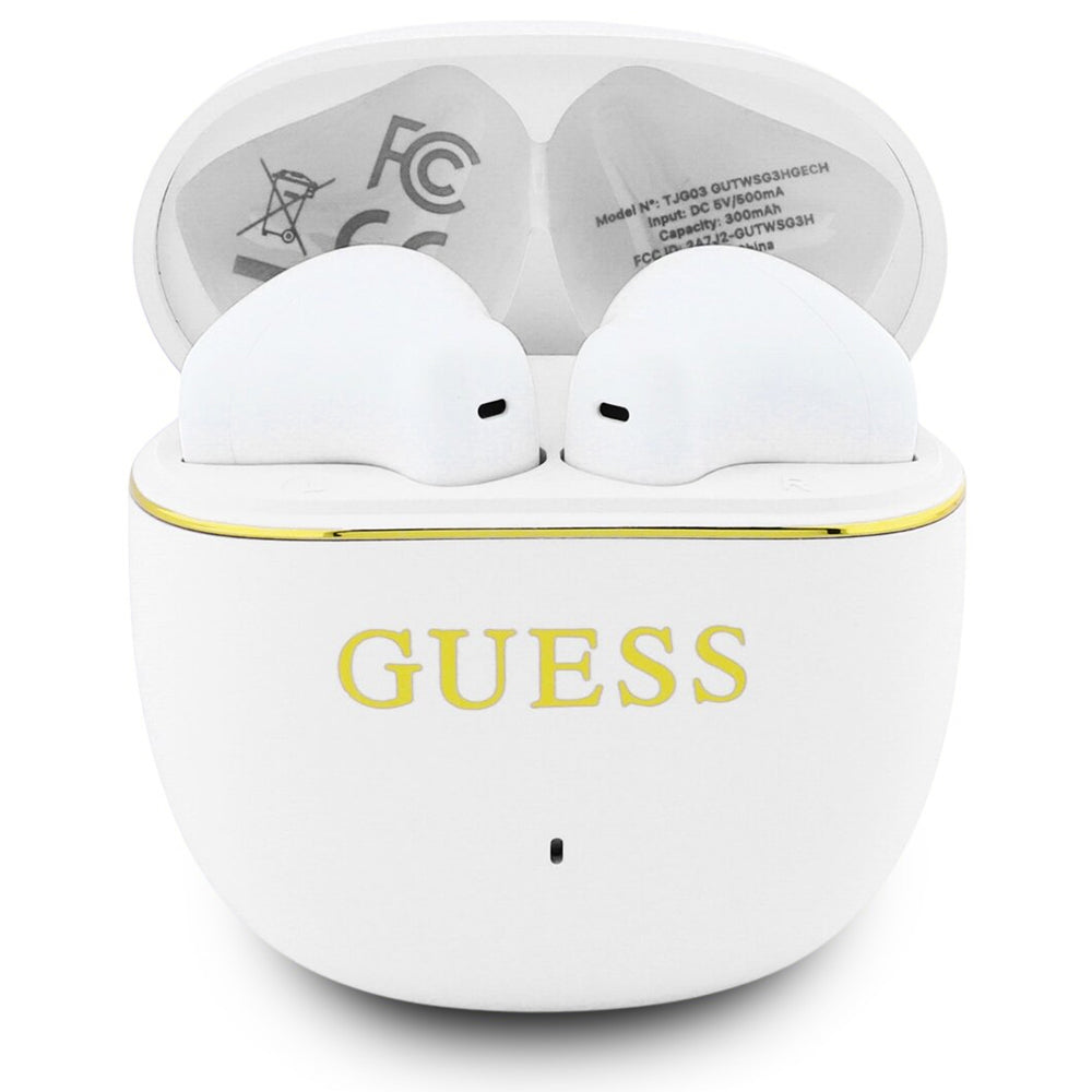 Handsfree Bluetooth Guess Glossy Gold Line Classic, TWS, Wit