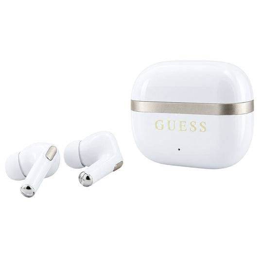 Guess Glossy Gold Line Printed Classic Logo Bluetooth-oordopjes, TWS, wit