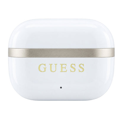 Guess Glossy Gold Line Printed Classic Logo Bluetooth Handsfree, TWS, White