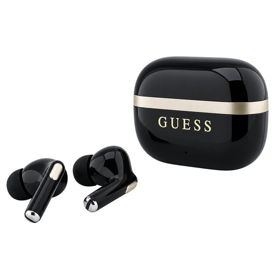 Guess Glossy Gold Line Printed Classic Logo Bluetooth-handsfree, TWS, zwart