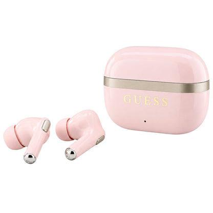 Handsfree Bluetooth Guess Glossy Gold Line Printed Classic Logo, TWS, Roze
