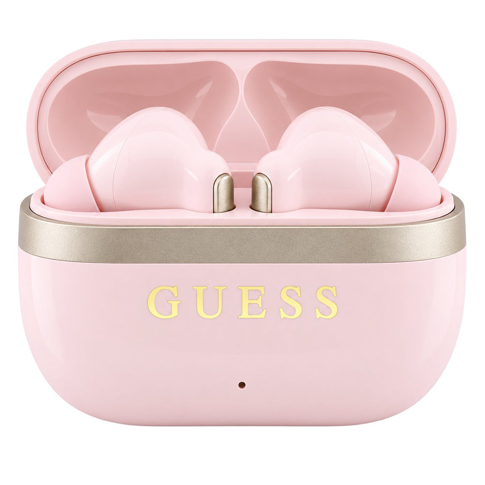 Handsfree Bluetooth Guess Glossy Gold Line Printed Classic Logo, TWS, Roze