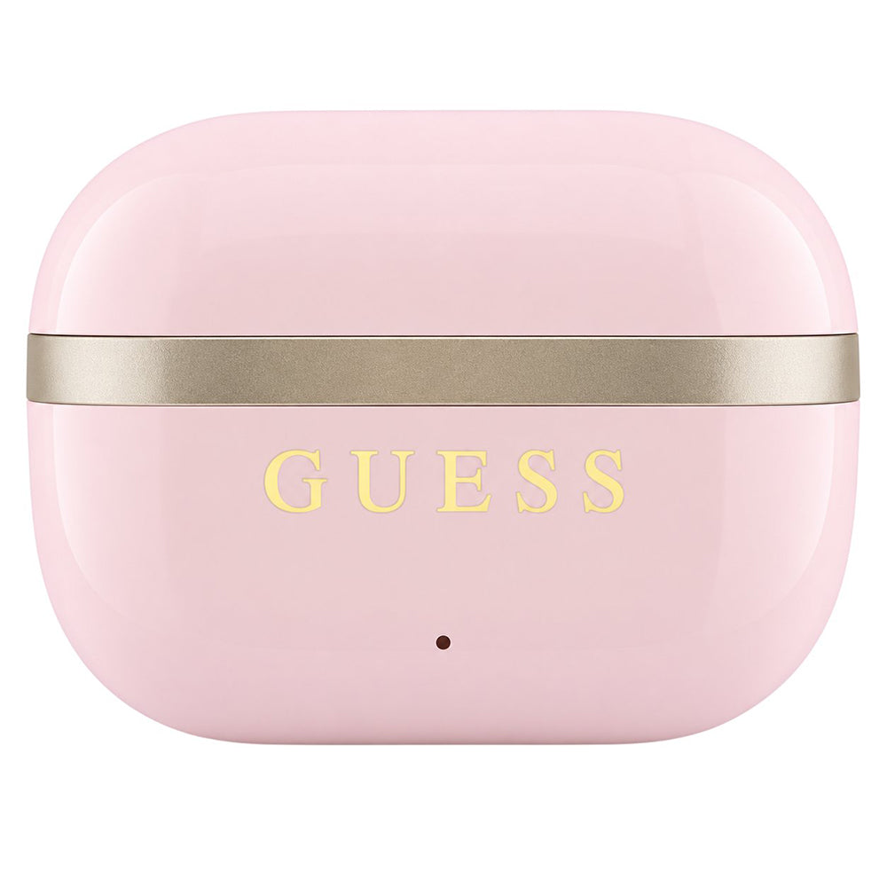 Handsfree Bluetooth Guess Glossy Gold Line Printed Classic Logo, TWS, Roze