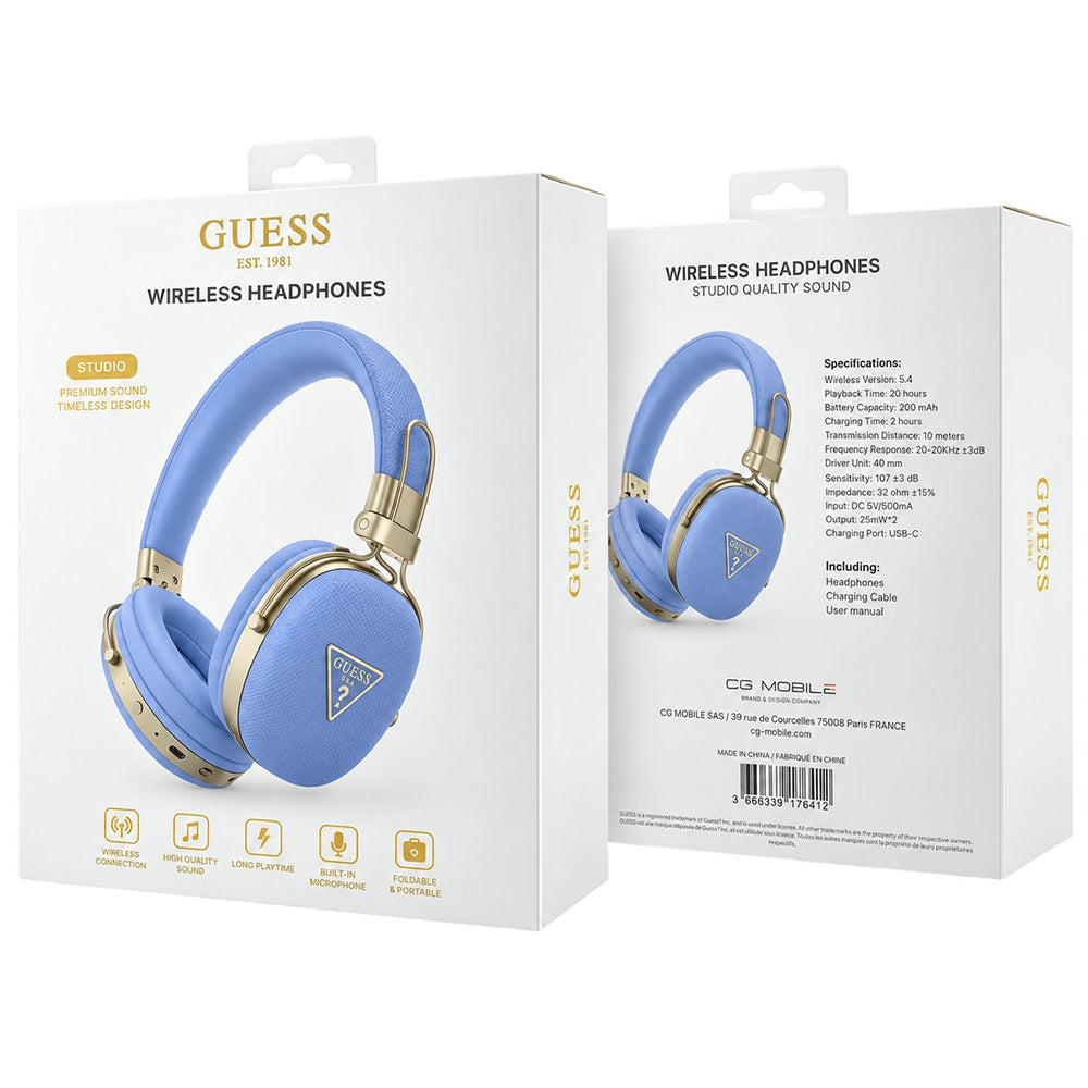 Guess Grained Triangle Logo Bluetooth-headset, A2DP, blauw