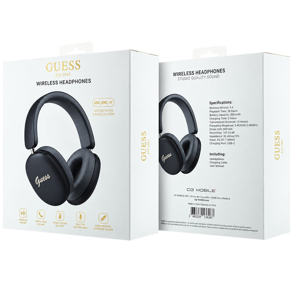 Guess Metal Script Logo Bluetooth-handsfree, A2DP, zwart