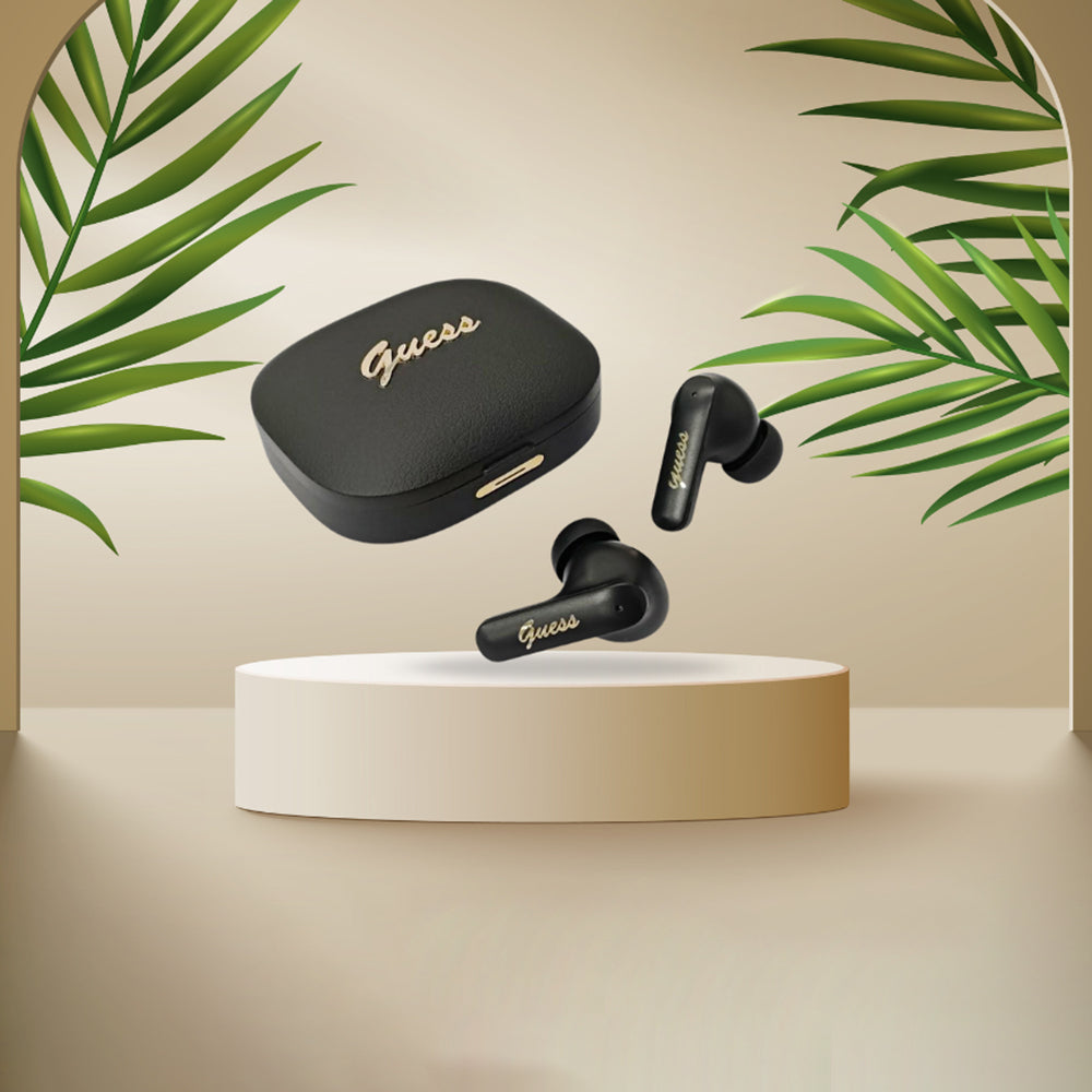 Handsfree Bluetooth Guess Script Metal Logo, TWS, Zwart