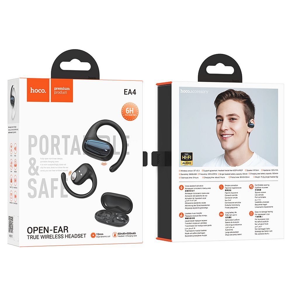 Handsfree Bluetooth HOCO EA4, TWS, Zwart