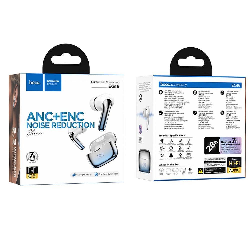 HOCO EQ16 Bluetooth Handsfree, TWS, ANC, Blue