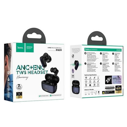 Handsfree Bluetooth HOCO EQ20, TWS, ANC, MultiPoint, Zwart