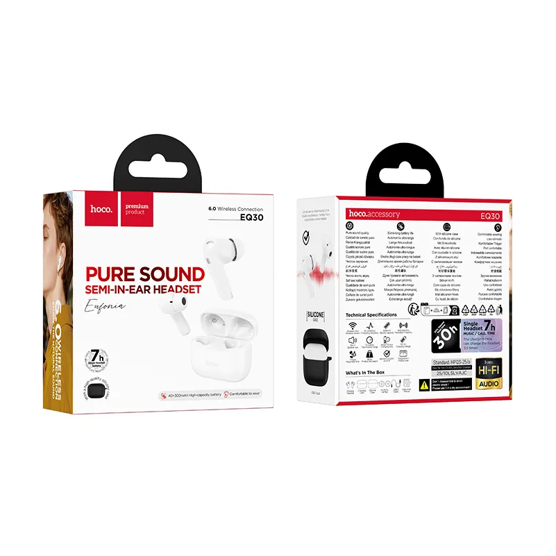 Handsfree Bluetooth HOCO EQ30, TWS, Wit
