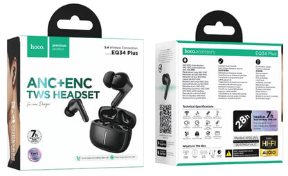 Handsfree Bluetooth HOCO EQ34 Plus, TWS, ANC, Zwart