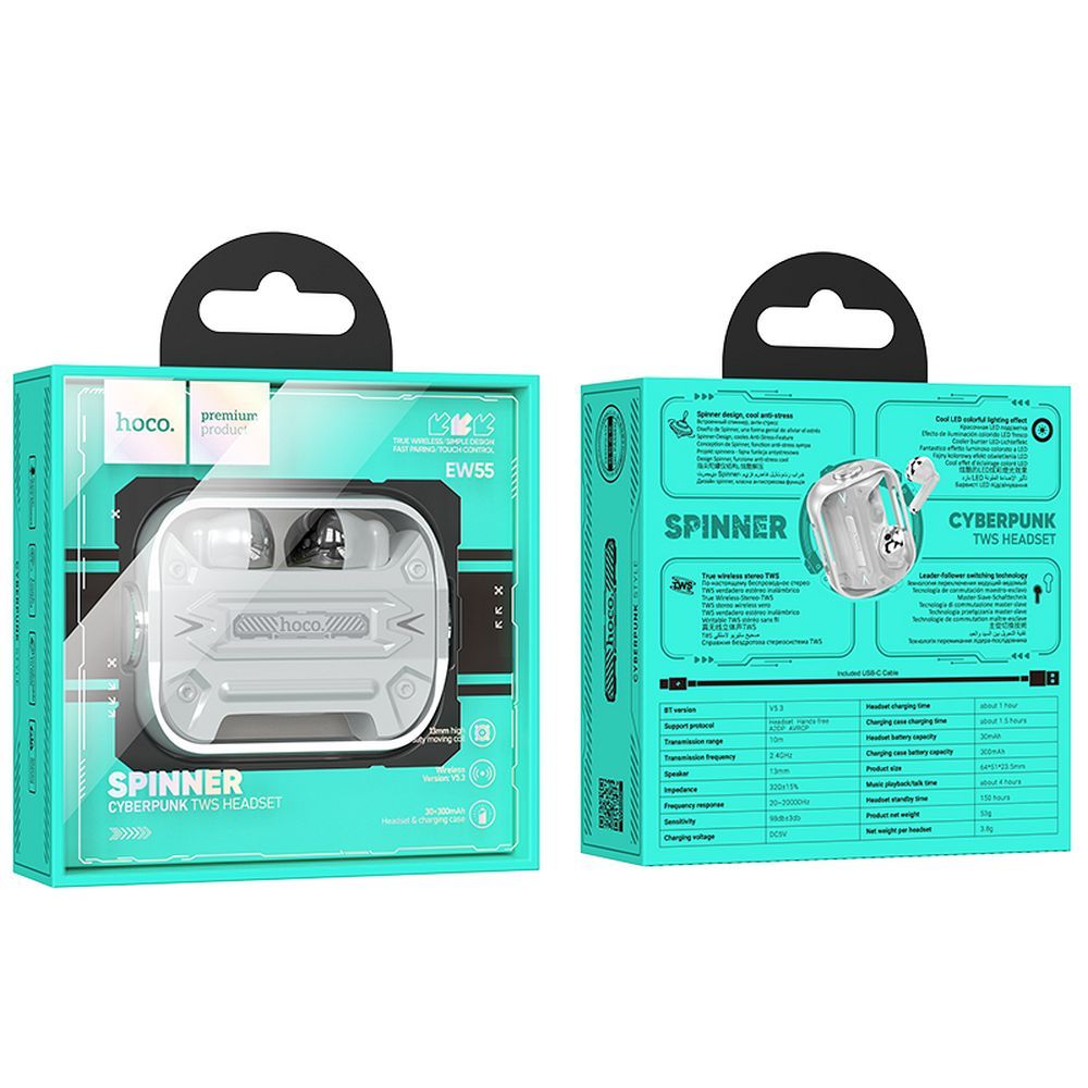 Handsfree Bluetooth HOCO EW55, TWS, Zilver