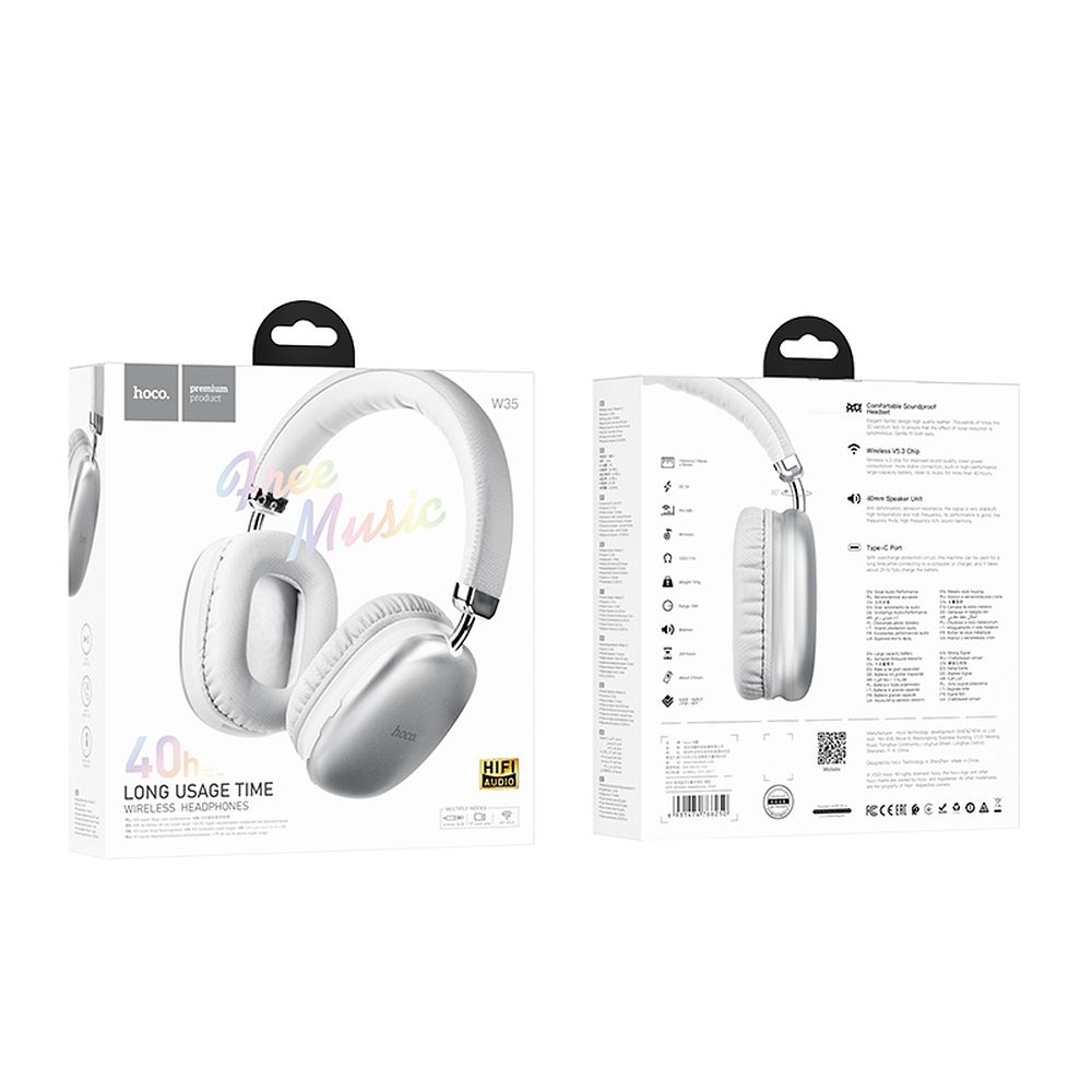 Handsfree Bluetooth HOCO W35, A2DP, Zilver