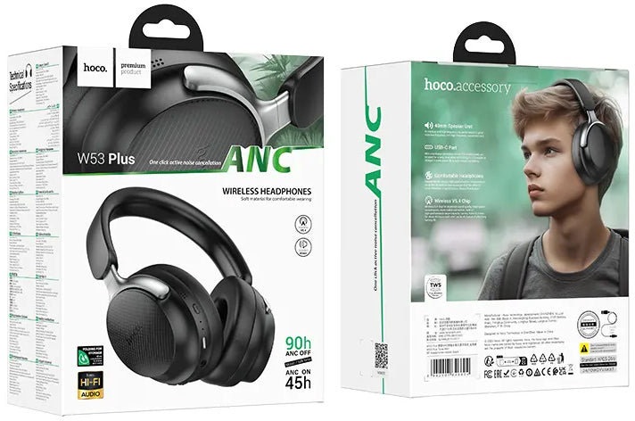 Handsfree Bluetooth HOCO W53 Plus, A2DP, ANC, Zwart