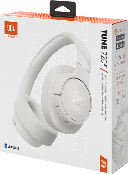Handsfree Bluetooth JBL Tune 720BT, MultiPoint, A2DP, Wit, Hervat verpakt JBLT720BTWHT