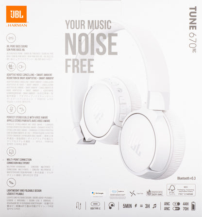 Handsfree Bluetooth JBL Tune 670NC, MultiPoint, A2DP, ANC, Wit JBLT670NCWHTAP