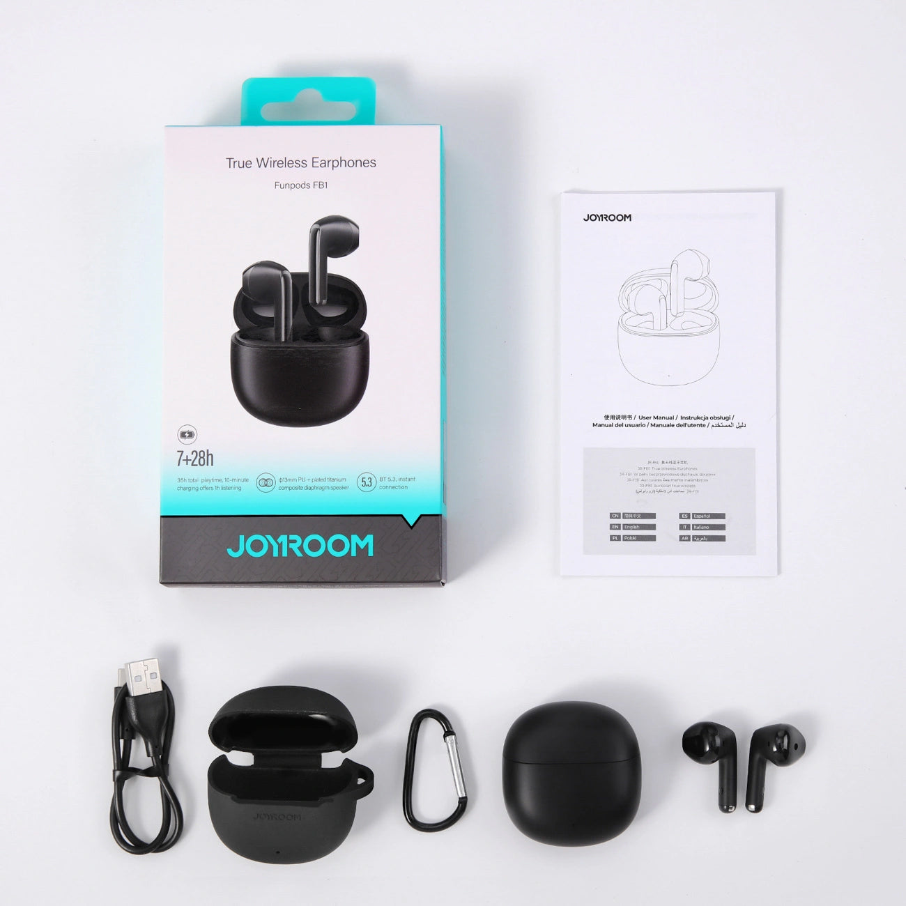 Handsfree Bluetooth Joyroom Funpods JR-FB1 Nieuwe Versie, TWS, Zwart