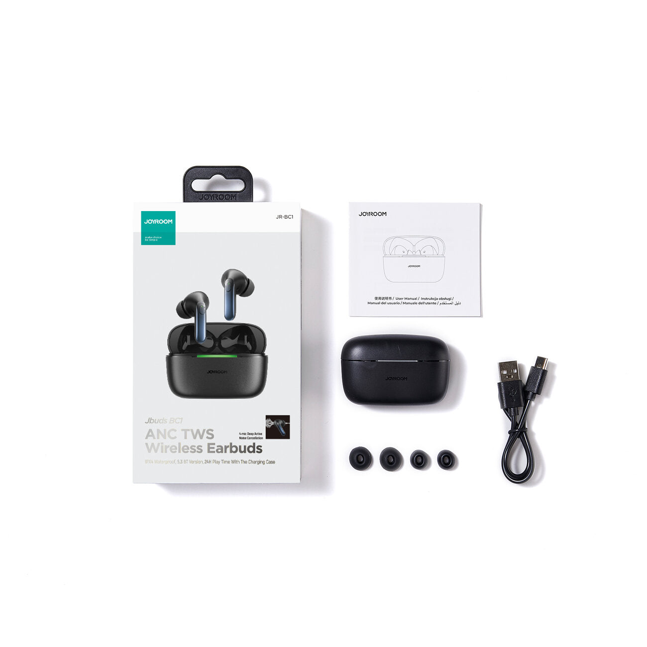Handsfree Bluetooth Joyroom JR-BC1, TWS, ANC, Zwart