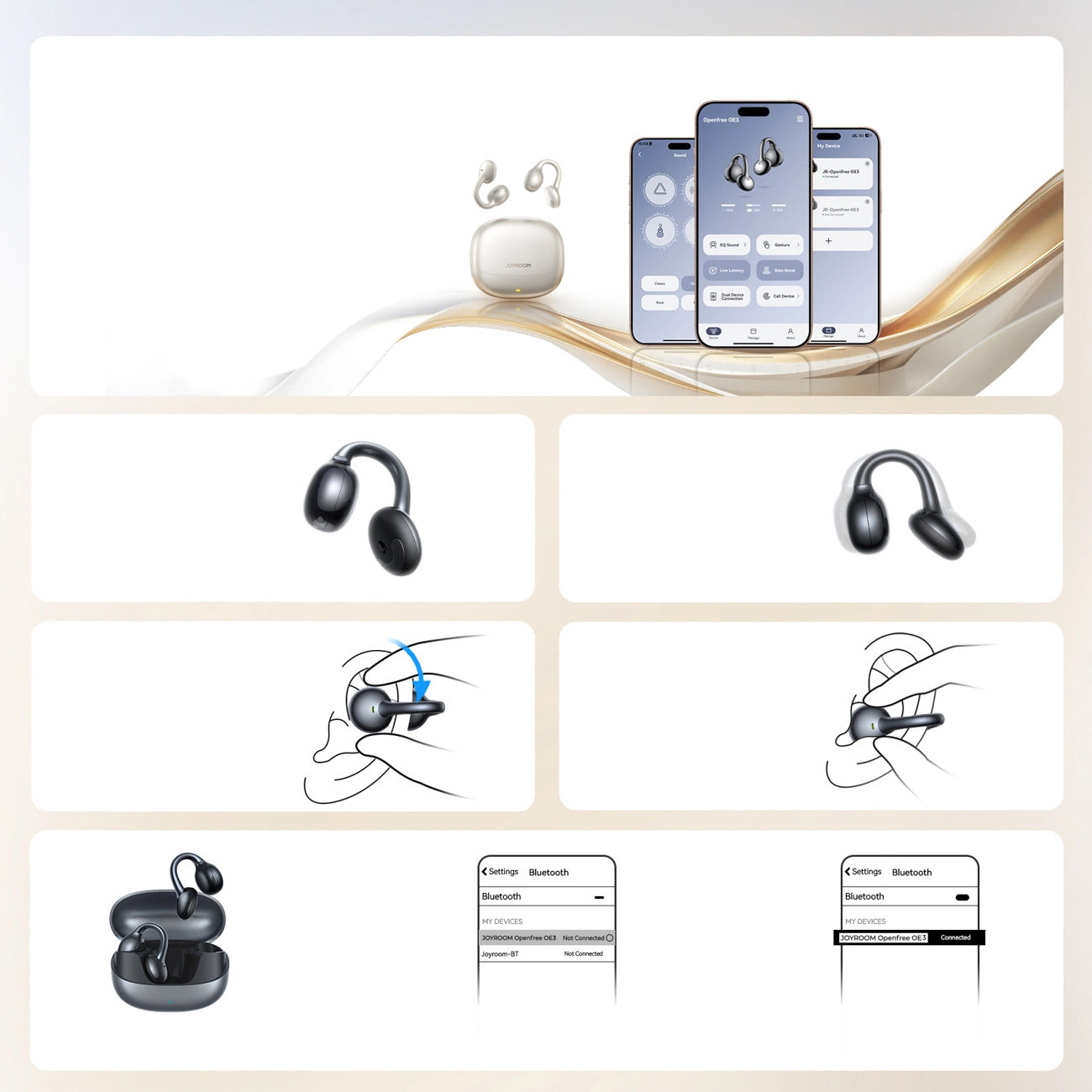 Handsfree Bluetooth Joyroom Openfree JR-OE3, TWS, Zilver