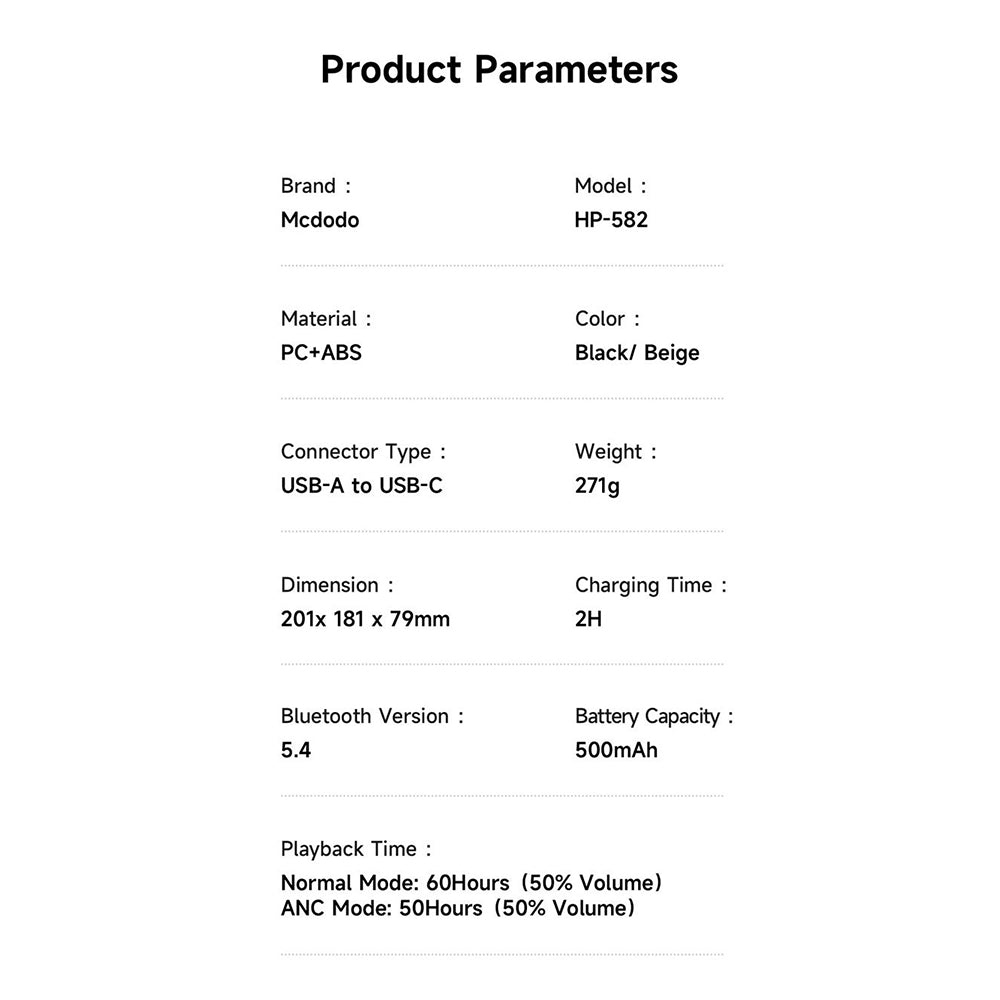 Handsfree Bluetooth McDodo HP-5820 T03, A2DP, ANC, Zwart