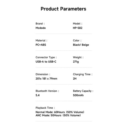 Handsfree Bluetooth McDodo HP-5820 T03, A2DP, ANC, Zwart