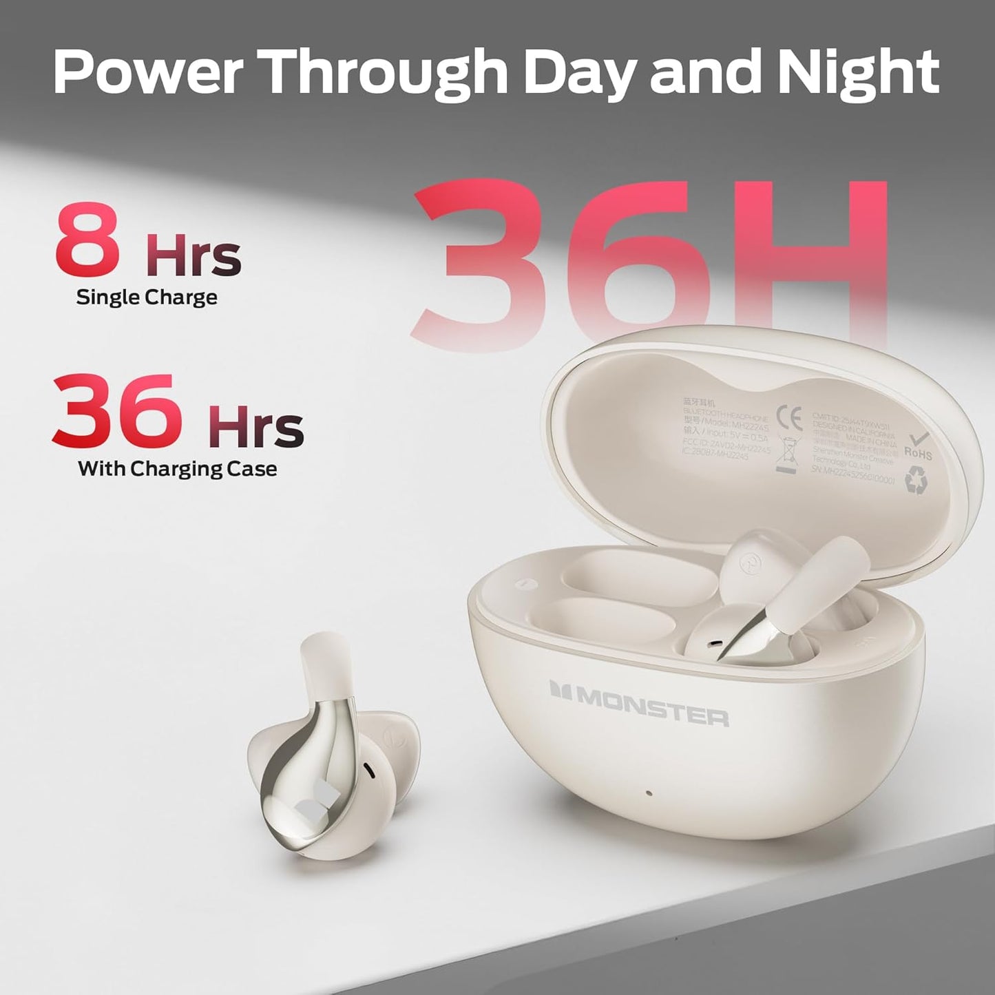 Handsfree Bluetooth Monster AC225, TWS, Lichtcrème