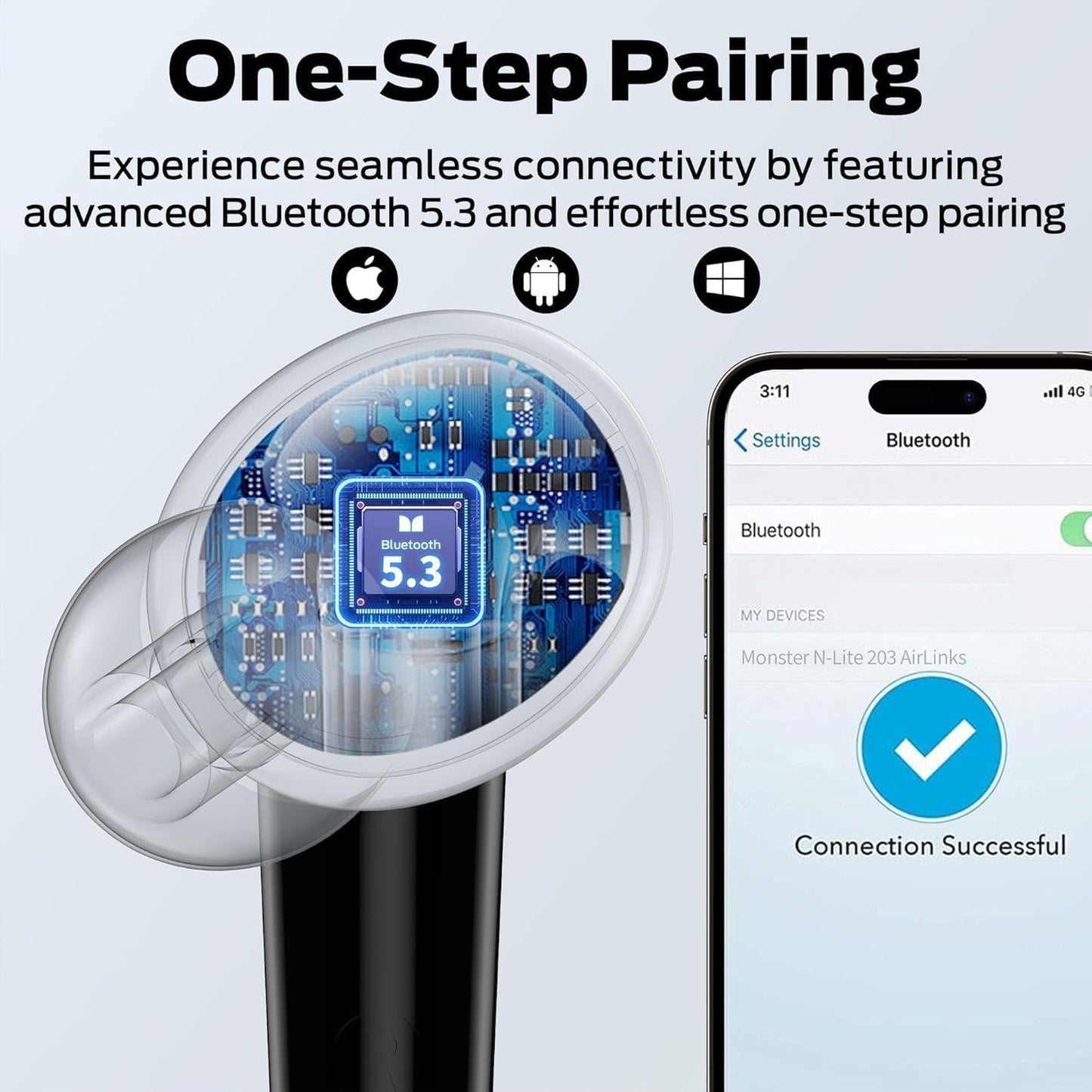 Handsfree Bluetooth Monster N-Lite 203 AirLinks, TWS, Zwart