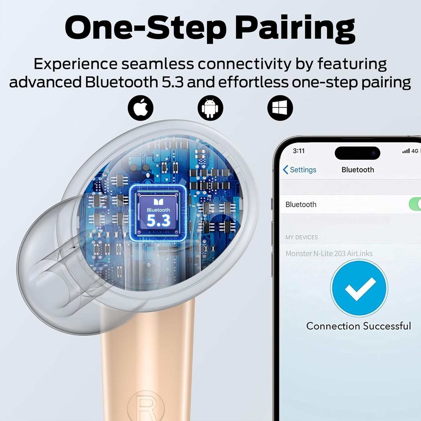 Handsfree Bluetooth Monster N-Lite 203 AirLinks, TWS, Goud