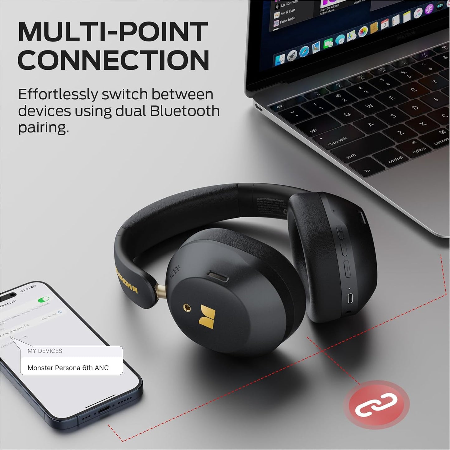 Handsfree Bluetooth Monster Persona 6th, MultiPoint, A2DP, ANC, Zwart