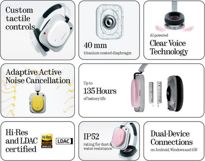 Handsfree Bluetooth Nothing Headphone (a), MultiPoint, A2DP, ANC, Roze